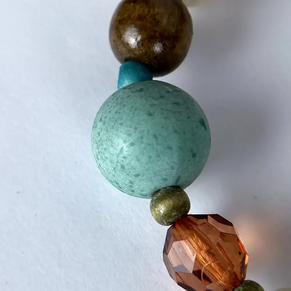 Unique mixed materials brown and blue necklace